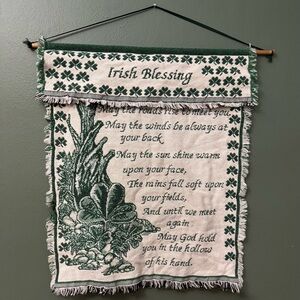 Irish Blessing Tapestry Green White Cotton St. Patrick’s Day Shamrock 90s VTG